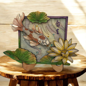 Koi Fish & Lotus on Stand