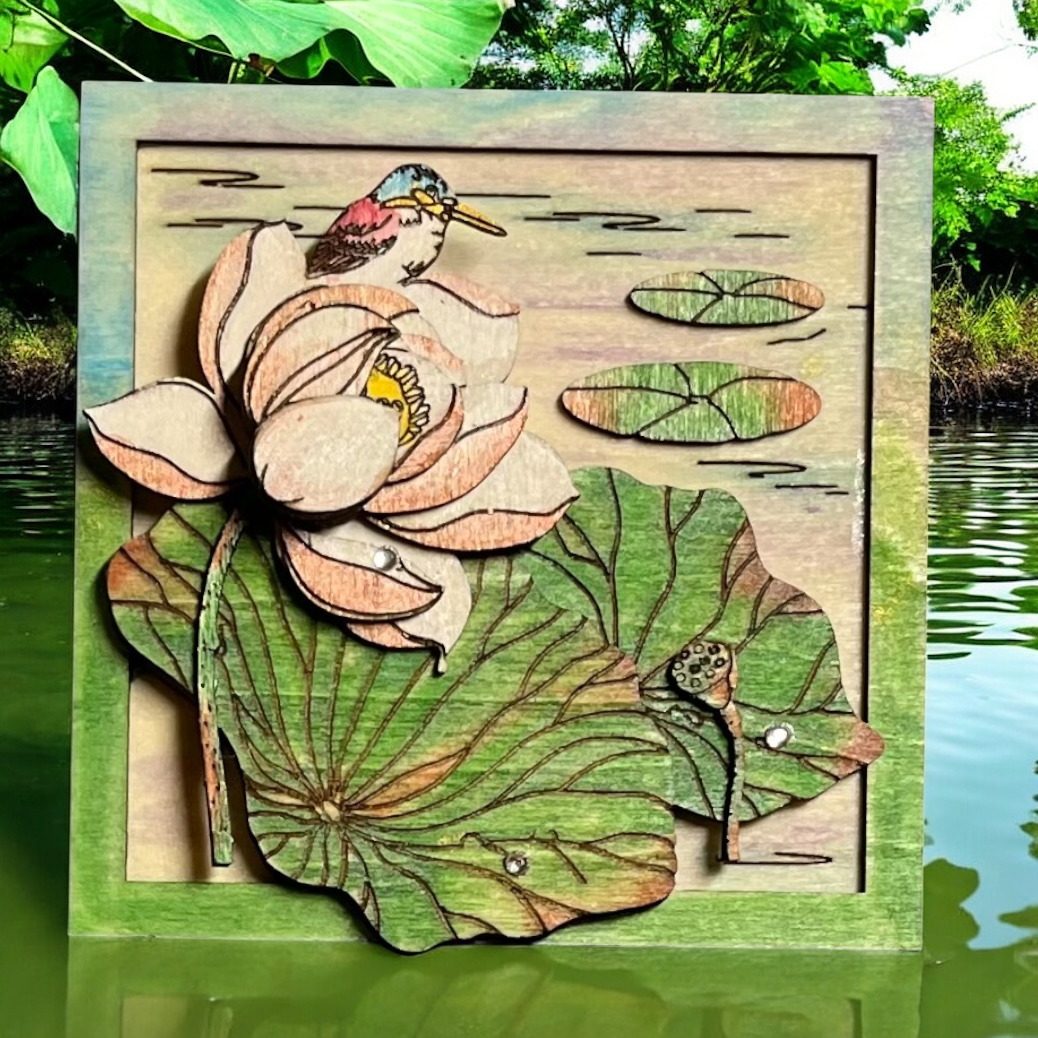 Pink Lotus with Red Bird